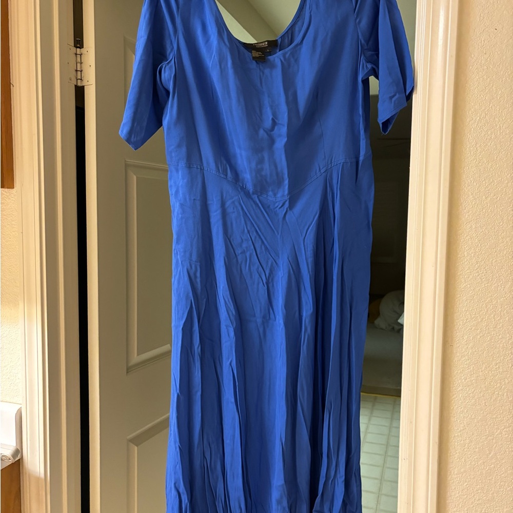 Twiggy London Blue Midi Dress with Front Yoke Seam,